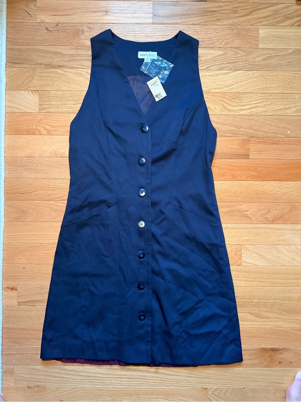 Ann Taylor NWT Navy Sleeveless V Neck Best Mini Dress With Buttons Size 4